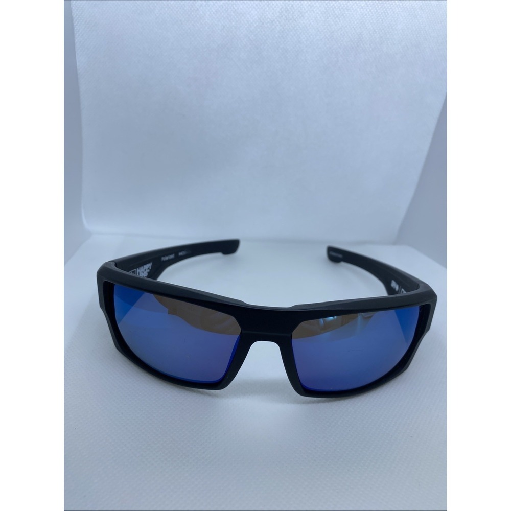 Spy Dirk Sunglasses Polarized Wrap Blue Mirror Happy Lens 64mm Matte Black Frame